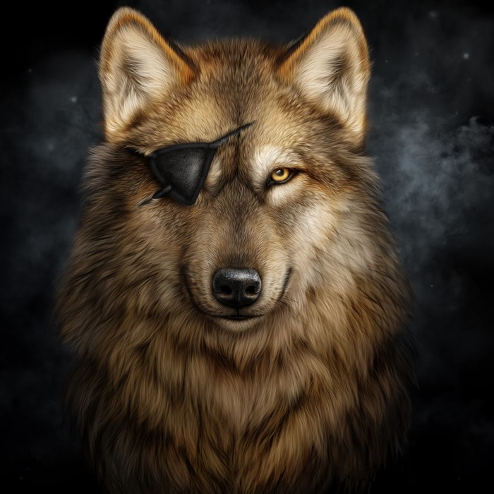 Wolf with an eye patch