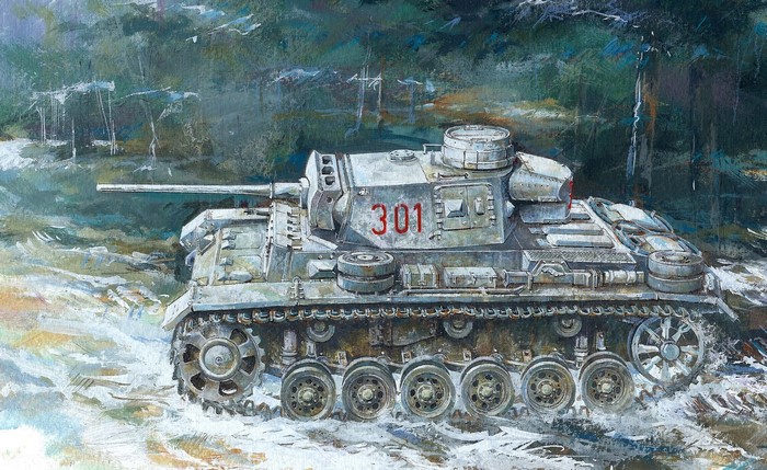 Painting of a Pz.Kpfw.III Ausf.L tank in snow