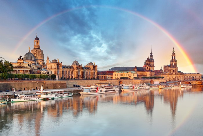 4K Rainbow Over Elbe River in Dresden, Germany