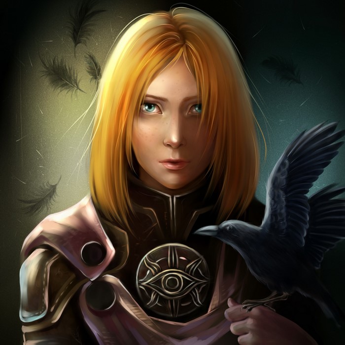 Leliana from Dragon Age with a crow
