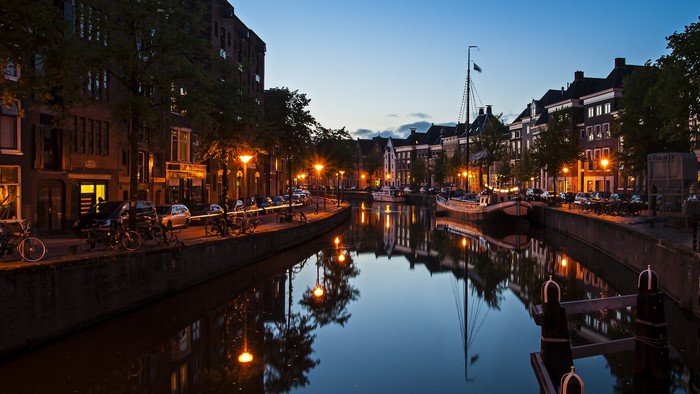 Night canal in Groningen, Netherlands