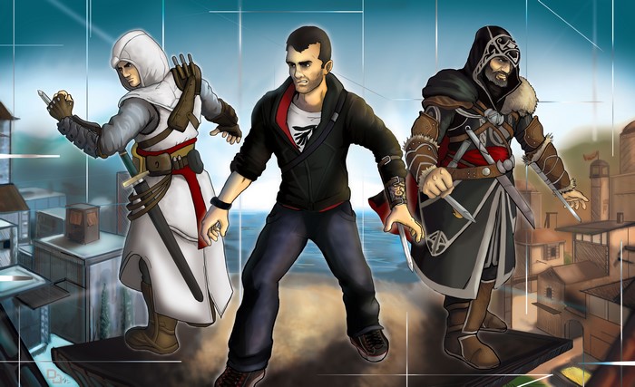 Three men from Assassin's Creed 3