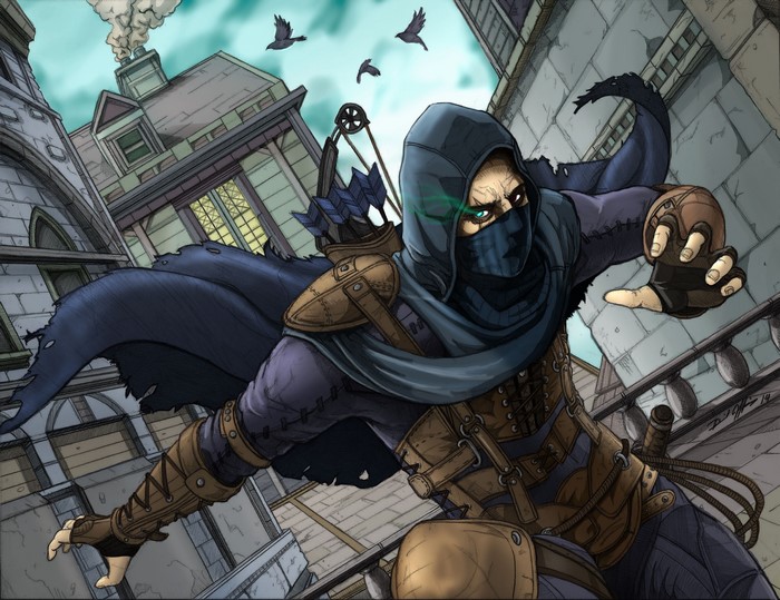 Garrett from Thief, a masked thief with a bow