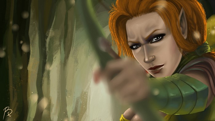 Windrunner from DOTA 2 aiming a bow
