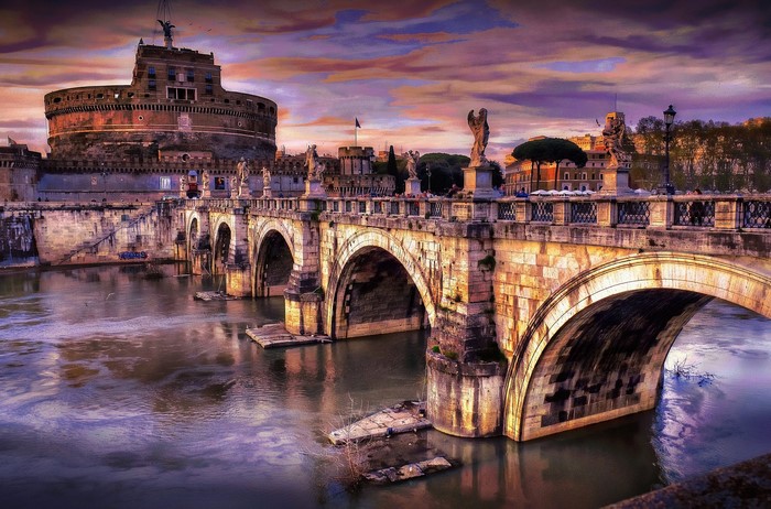 Castel Sant'Angelo and Ponte Sant'Angelo bridge in Rome