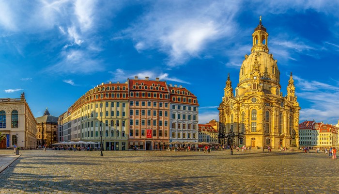Dresden Germany Square with Church and Buildings