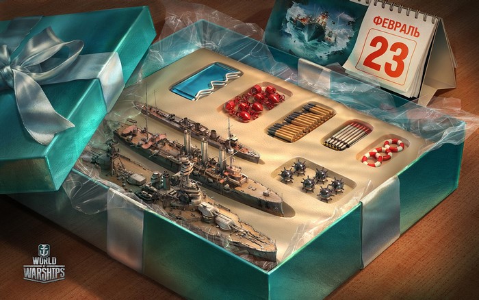 World of Warships Defender's Day gift box with models