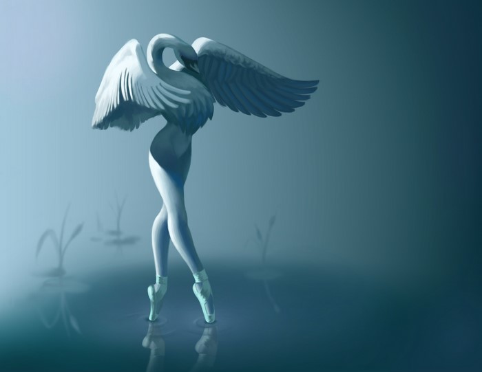 Swan ballerina dancing on water