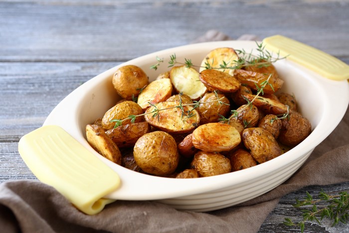 Roasted Potatoes with Thyme in a Dish