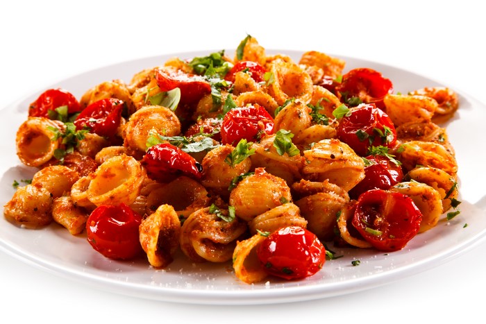 Orecchiette pasta with cherry tomatoes and herbs