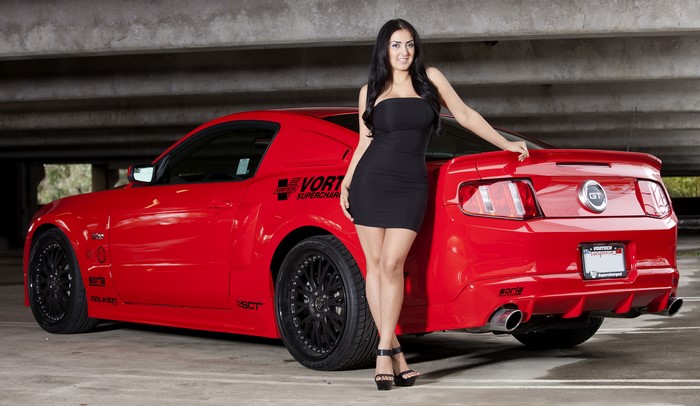 Woman Posing with Red Vortech Mustang GT