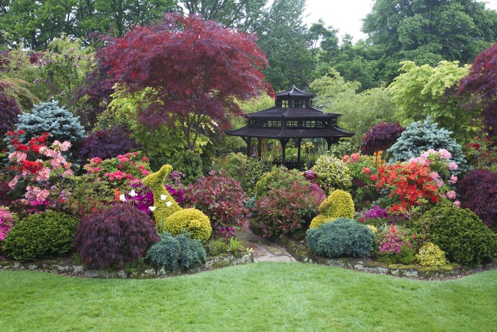 Walsall England Garden with Pagoda and Rhododendrons