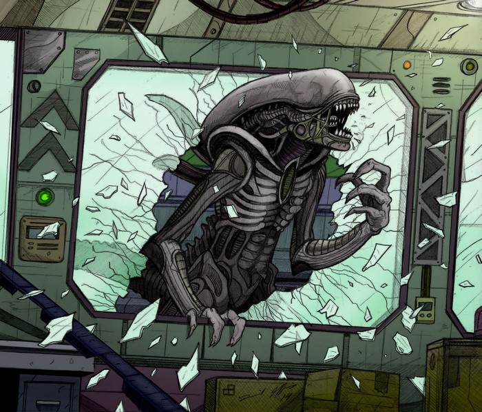 Xenomorph breaking through glass in Alien: Isolation