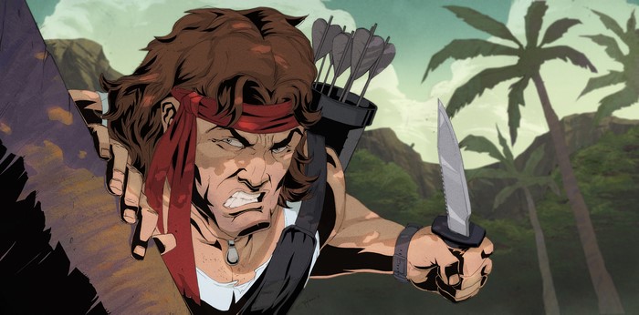 Rambo with Knife and Arrows in Jungle