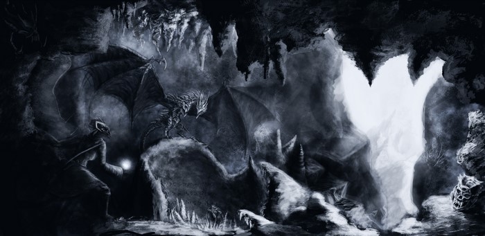 Dragons in a dark cave