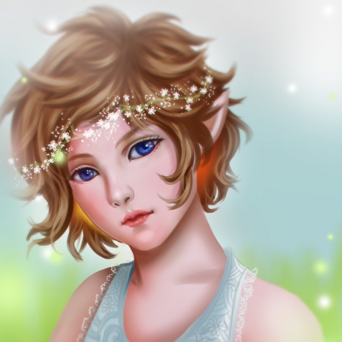 Elf with flower crown and blue eyes