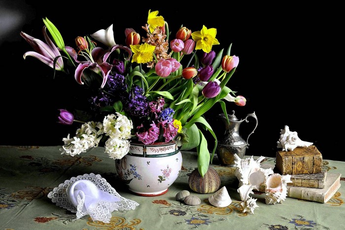 Still-life with Flowers, Shells, and Books