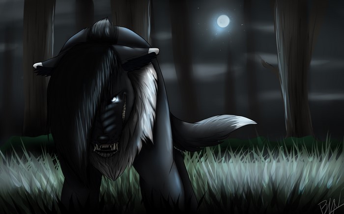 Monster in a dark forest at night