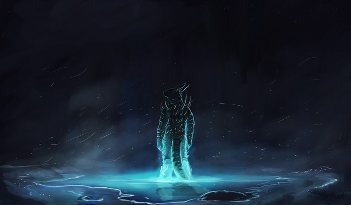 Glowing creature standing in water