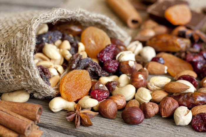 Mixed Nuts and Dried Fruit with Cinnamon Sticks