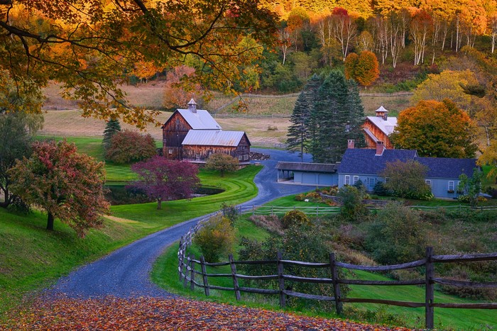 Farm in Vermont during Autumn with colorful trees
