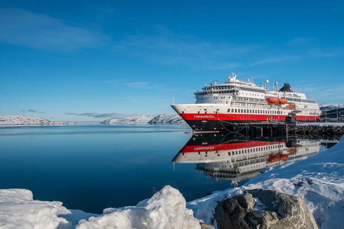 MS Finnmarken cruise liner docked in Kirkenes, Norway