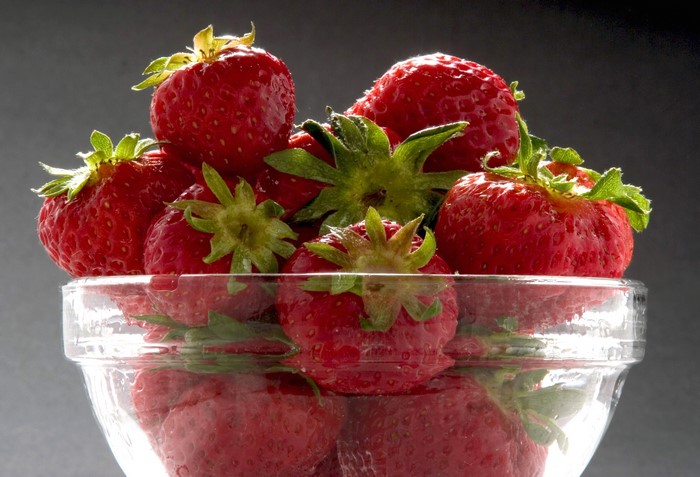 Strawberries in a glass bowl