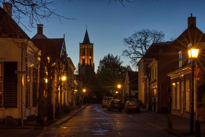Street in Amerongen, Netherlands at Night