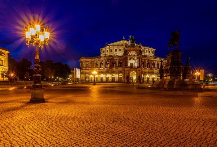 Dresden Opera House and Monument at Night