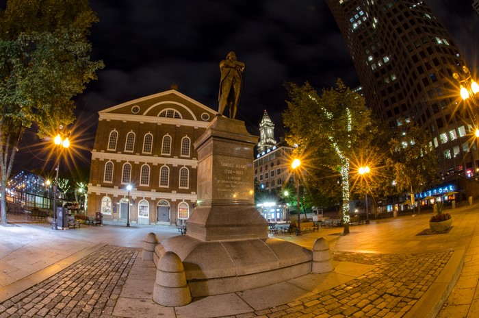 Samuel Adams Monument in Boston, Massachusetts at Night