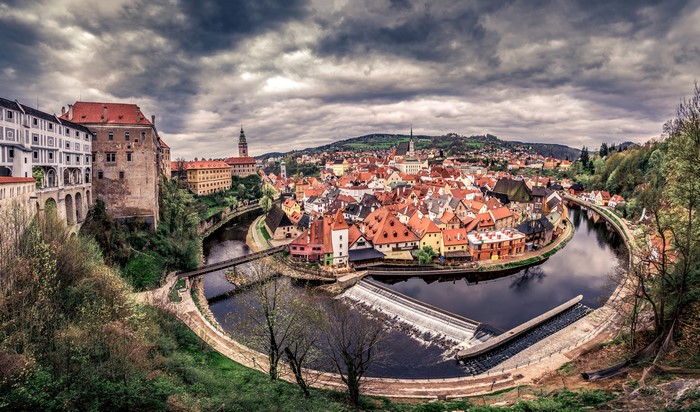 Cesky Krumlov, Czech Republic, River, Houses, Canal
