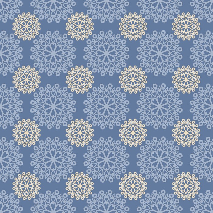 Blue and cream circular tracery pattern