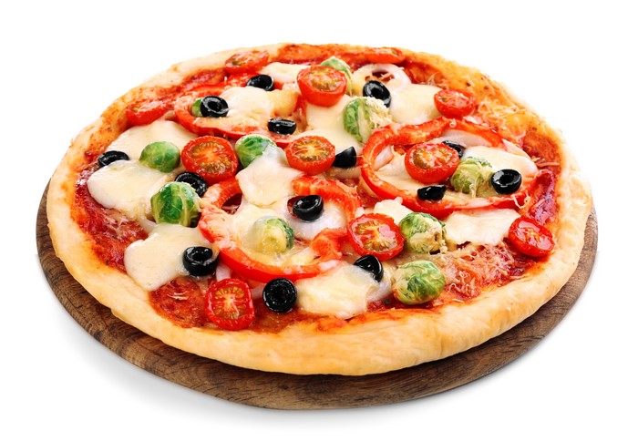 Vegetable pizza with cherry tomatoes and olives