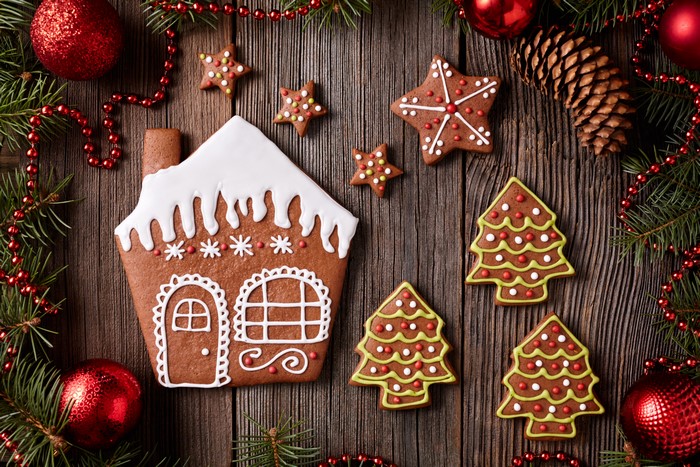 Christmas gingerbread cookies with decorations