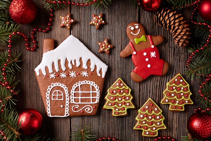 Christmas gingerbread cookies and decorations