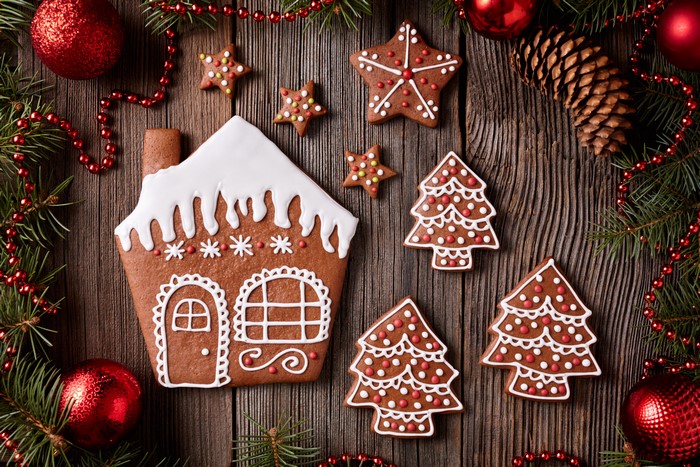 Christmas gingerbread cookies and decorations