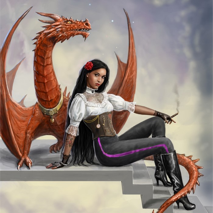 Brunette girl with a red dragon
