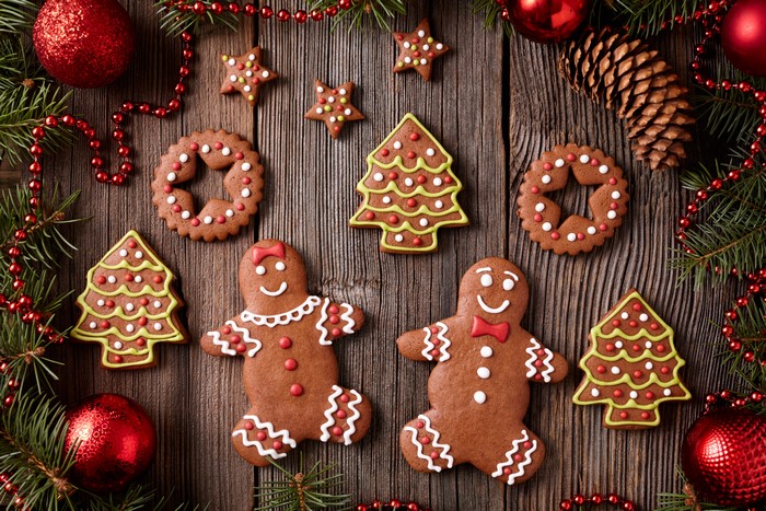 Christmas Cookies on Wooden Background