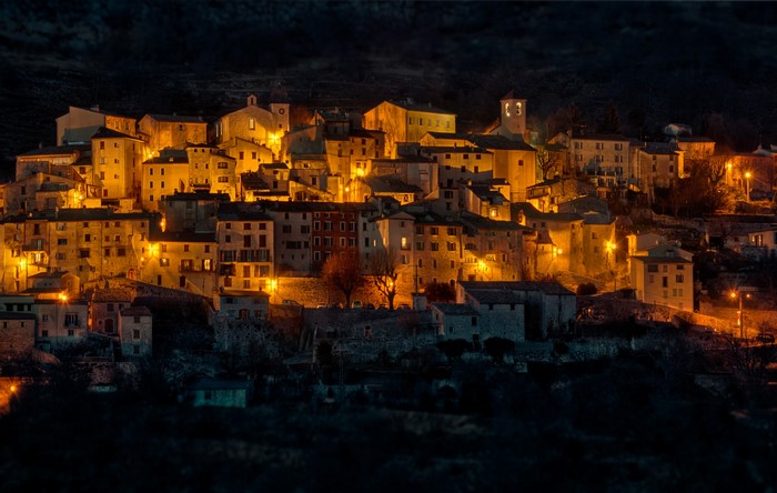 Coursegoules, France at night