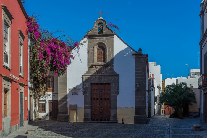 Church with Bougainvillea in Las Palmas, Gran Canaria, Spain