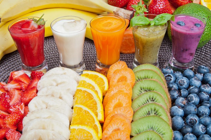Assortment of Fresh Fruits and Juices
