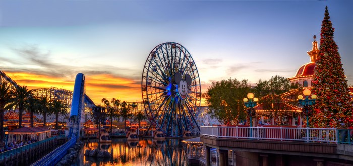 Ferris wheel and Christmas tree at Disney California Adventure Park