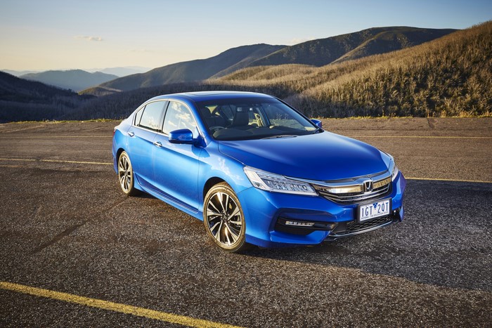 Blue 2016 Honda Accord V6 Sedan on a mountain road