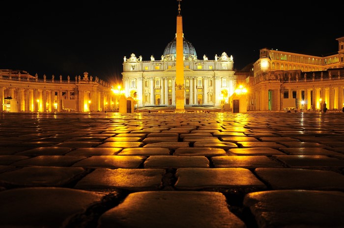 St. Peter's Square at night, Rome, Italy
