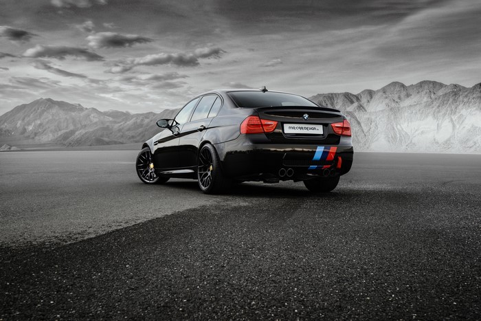 4K BMW M3 Sedan E90 Black Back View