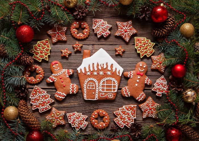 Christmas gingerbread cookies and decorations