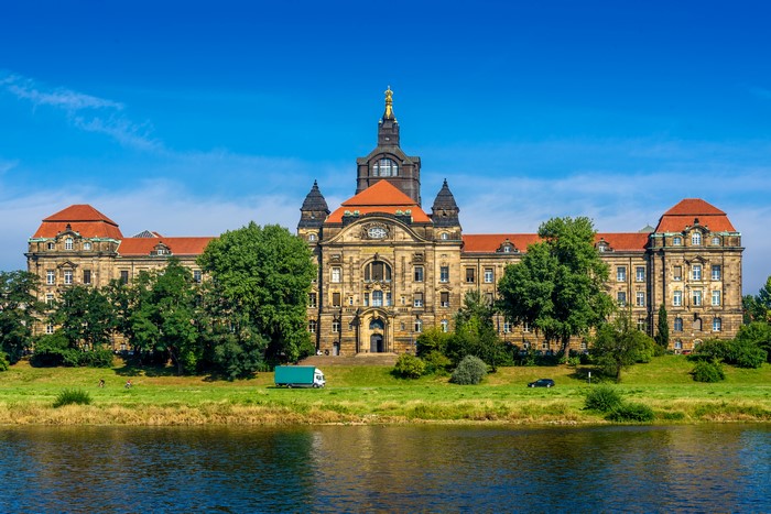 Dresden Germany Riverfront Building with Trees