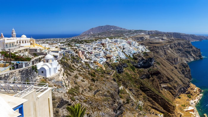Santorini, Greece: White Buildings on a Cliffside Coast