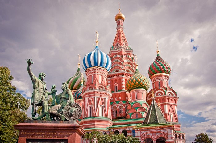 Saint Basil's Cathedral and monument in Moscow, Russia