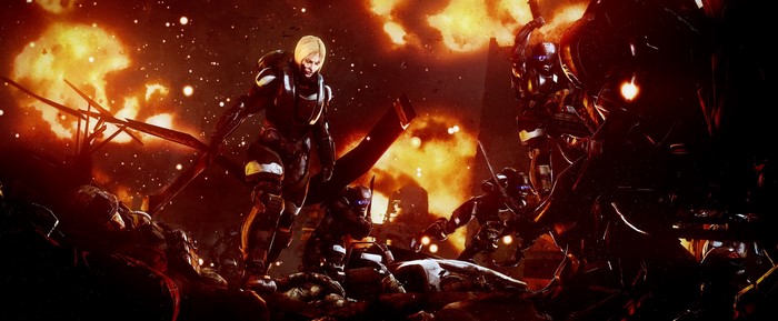 Warriors in a fiery battlefield